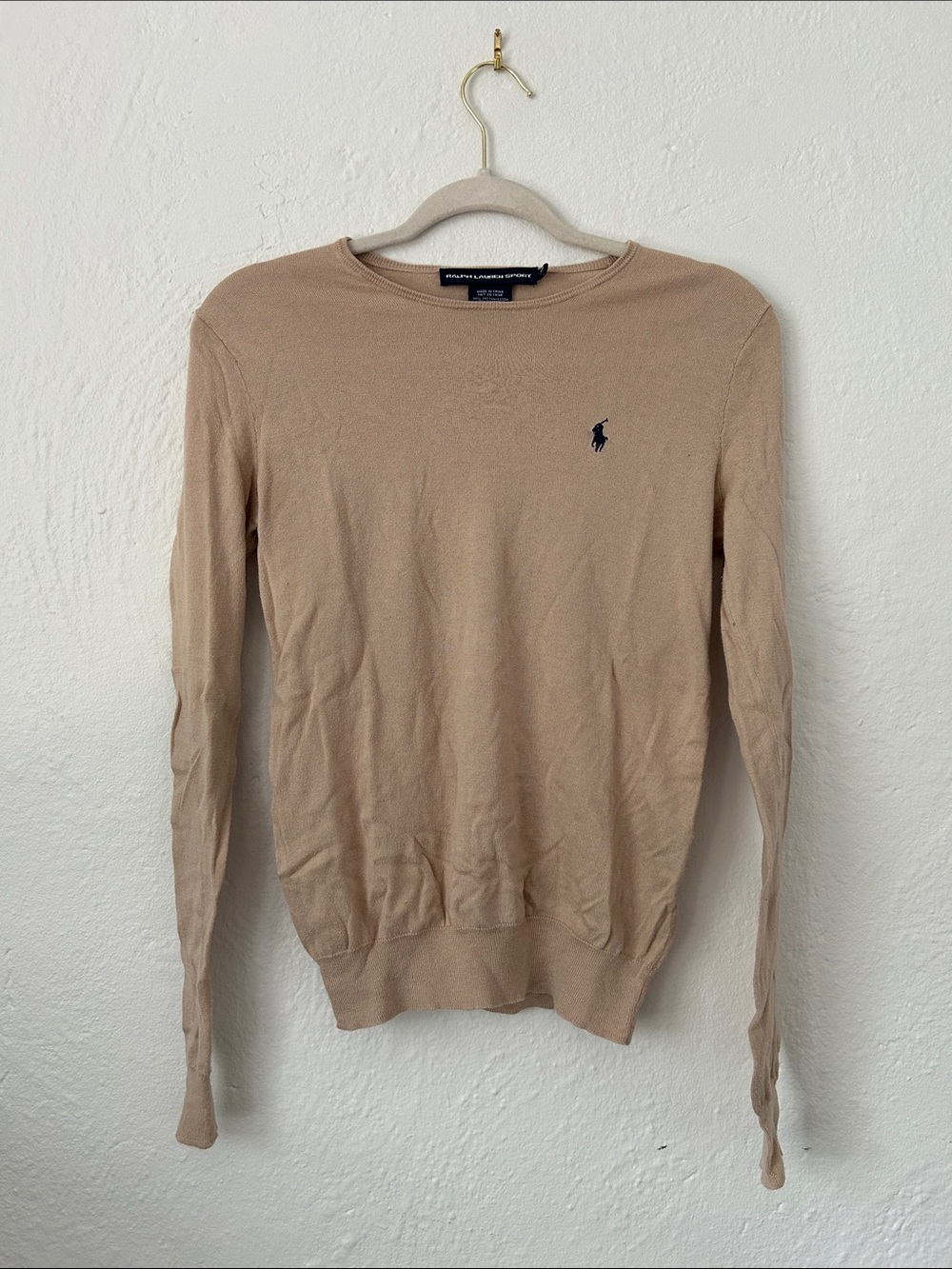 Polo by Ralph Lauren Tan Crewneck Sweater with Navy Pony - Size SP